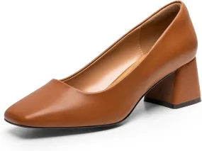 Heel The World Women's Pumps,Low Chunky Block Heels,Square Toe Patent Women Dress Shoes for Party Office