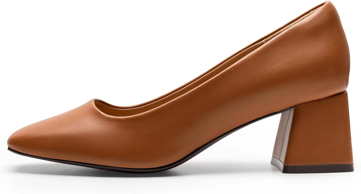 Heel The World Women's Pumps,Low Chunky Block Heels,Square Toe Patent Women Dress Shoes for Party Office