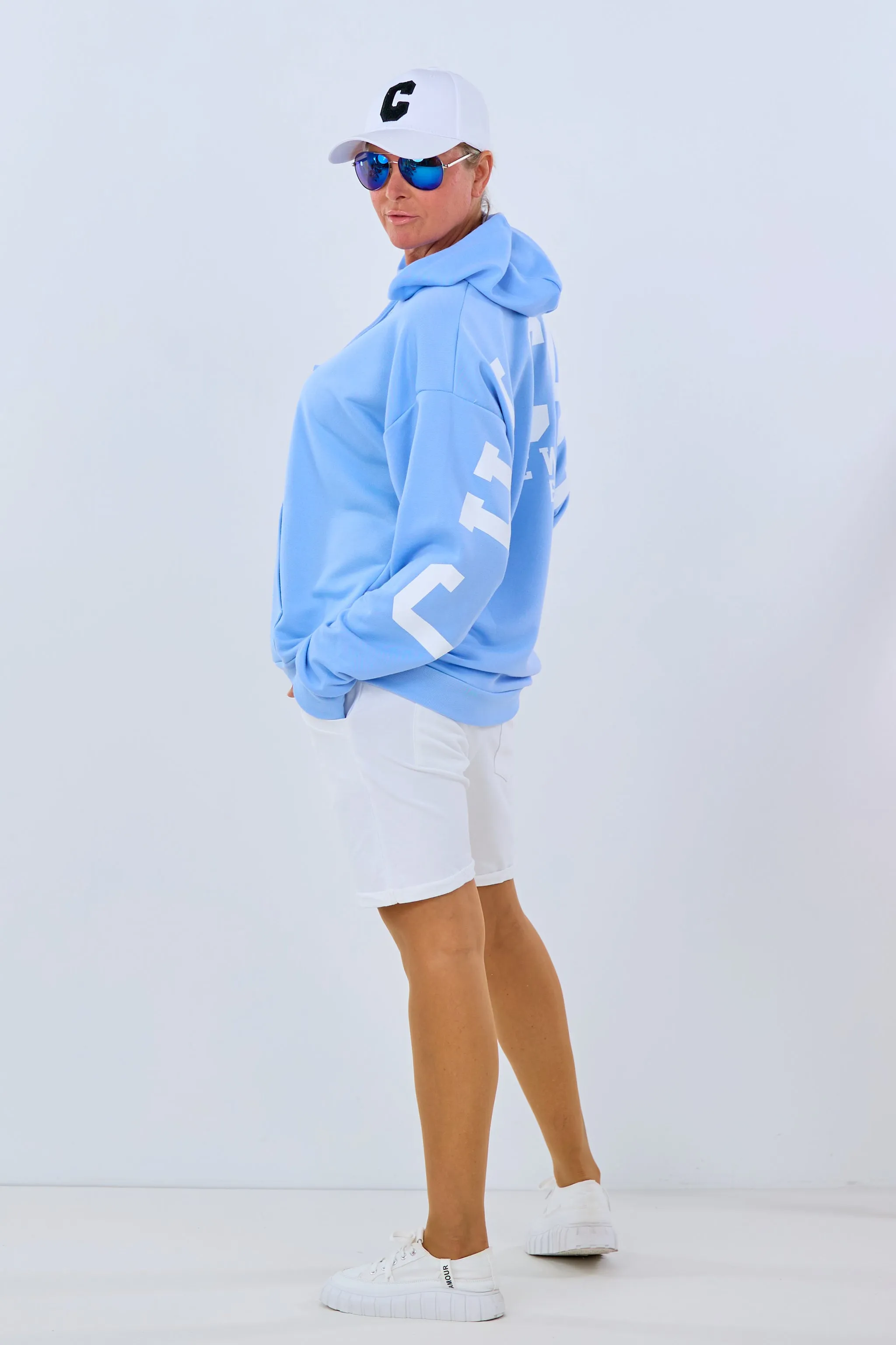 Hoodie mit "Rücken-Print" Chicago, hellblau