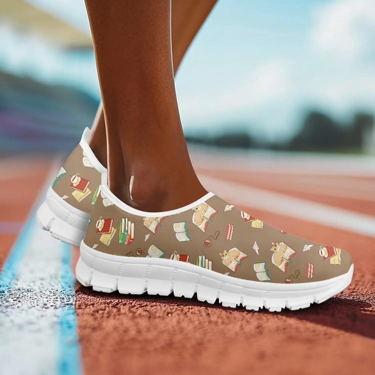 Howilath Books Print Women's Loafers & Slip-on Running Sneakers Casual Shoes Hands Free Shoes