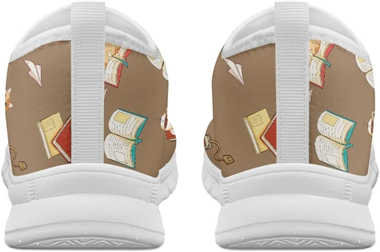 Howilath Books Print Women's Loafers & Slip-on Running Sneakers Casual Shoes Hands Free Shoes