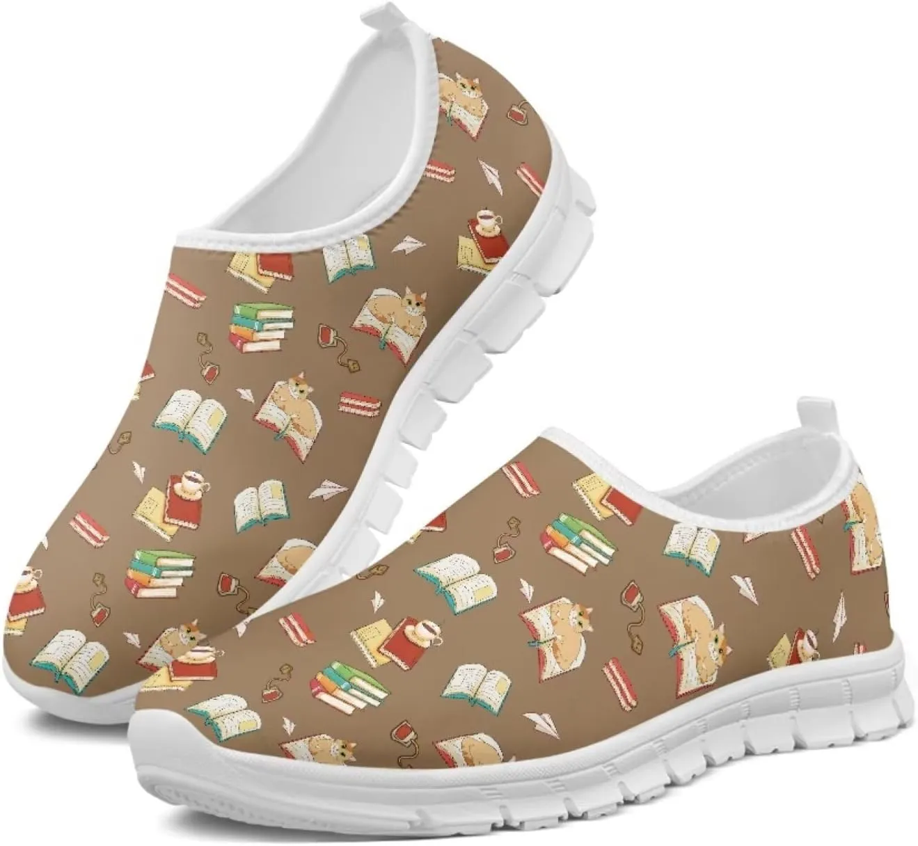 Howilath Books Print Women's Loafers & Slip-on Running Sneakers Casual Shoes Hands Free Shoes