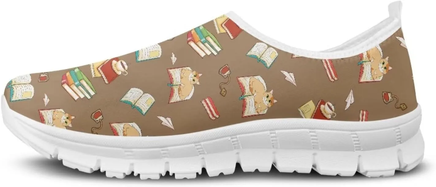 Howilath Books Print Women's Loafers & Slip-on Running Sneakers Casual Shoes Hands Free Shoes
