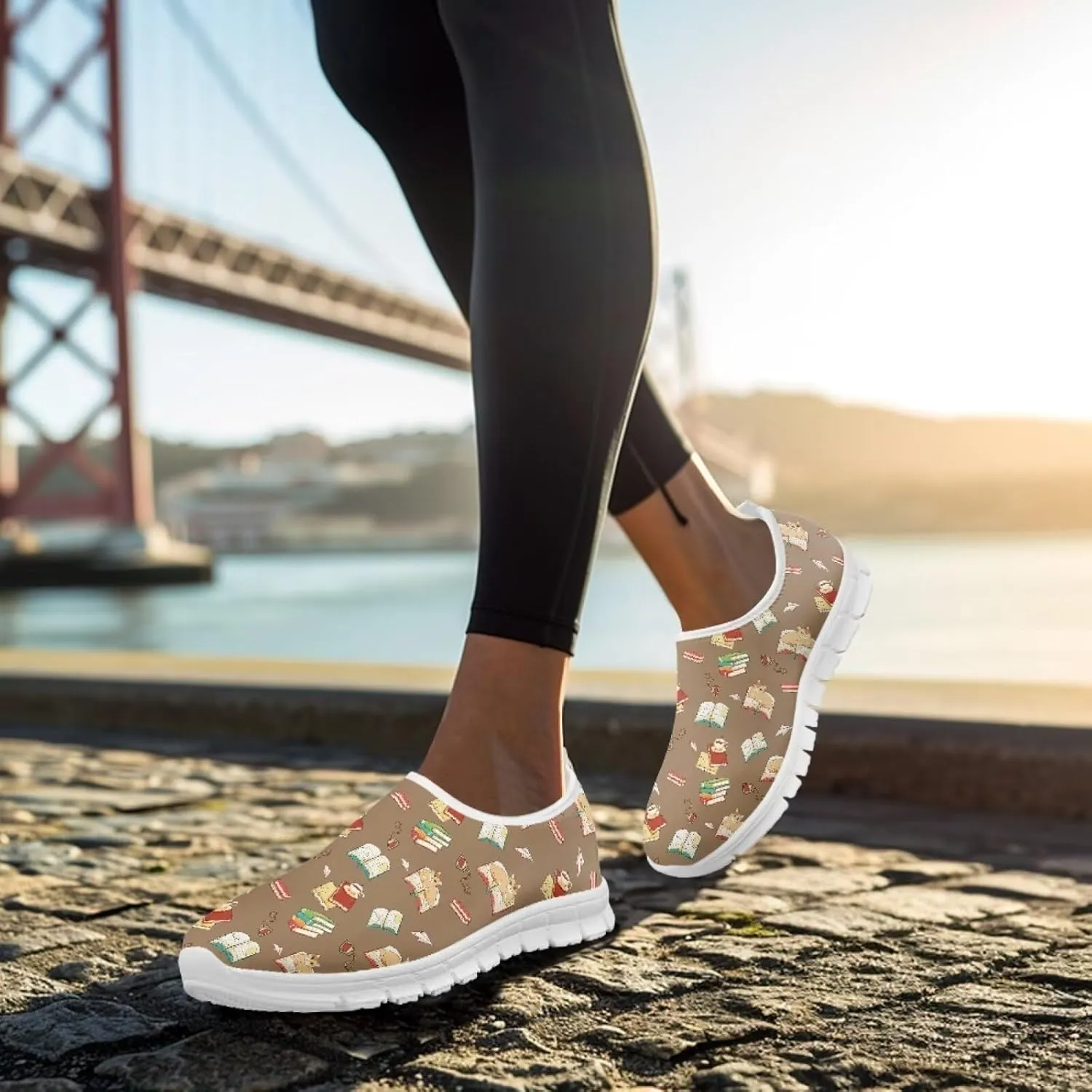 Howilath Books Print Women's Loafers & Slip-on Running Sneakers Casual Shoes Hands Free Shoes