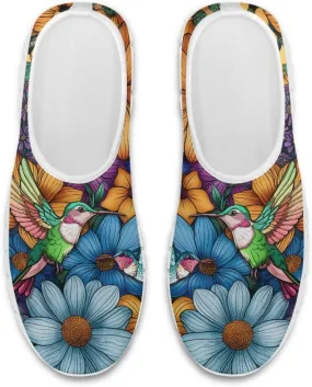 Howilath Hummingbird & Mushroom Slip on Shoes Women Casual Sport Shoes No Laces Running Sneakers with EVA Sole