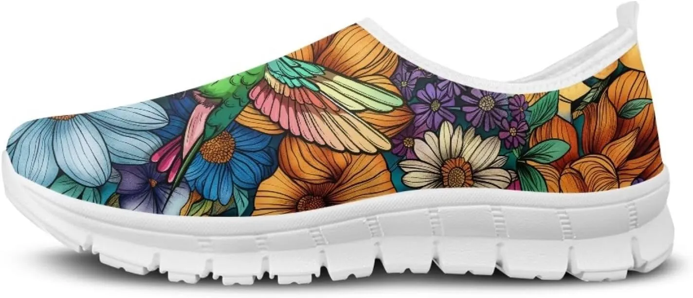Howilath Hummingbird & Mushroom Slip on Shoes Women Casual Sport Shoes No Laces Running Sneakers with EVA Sole