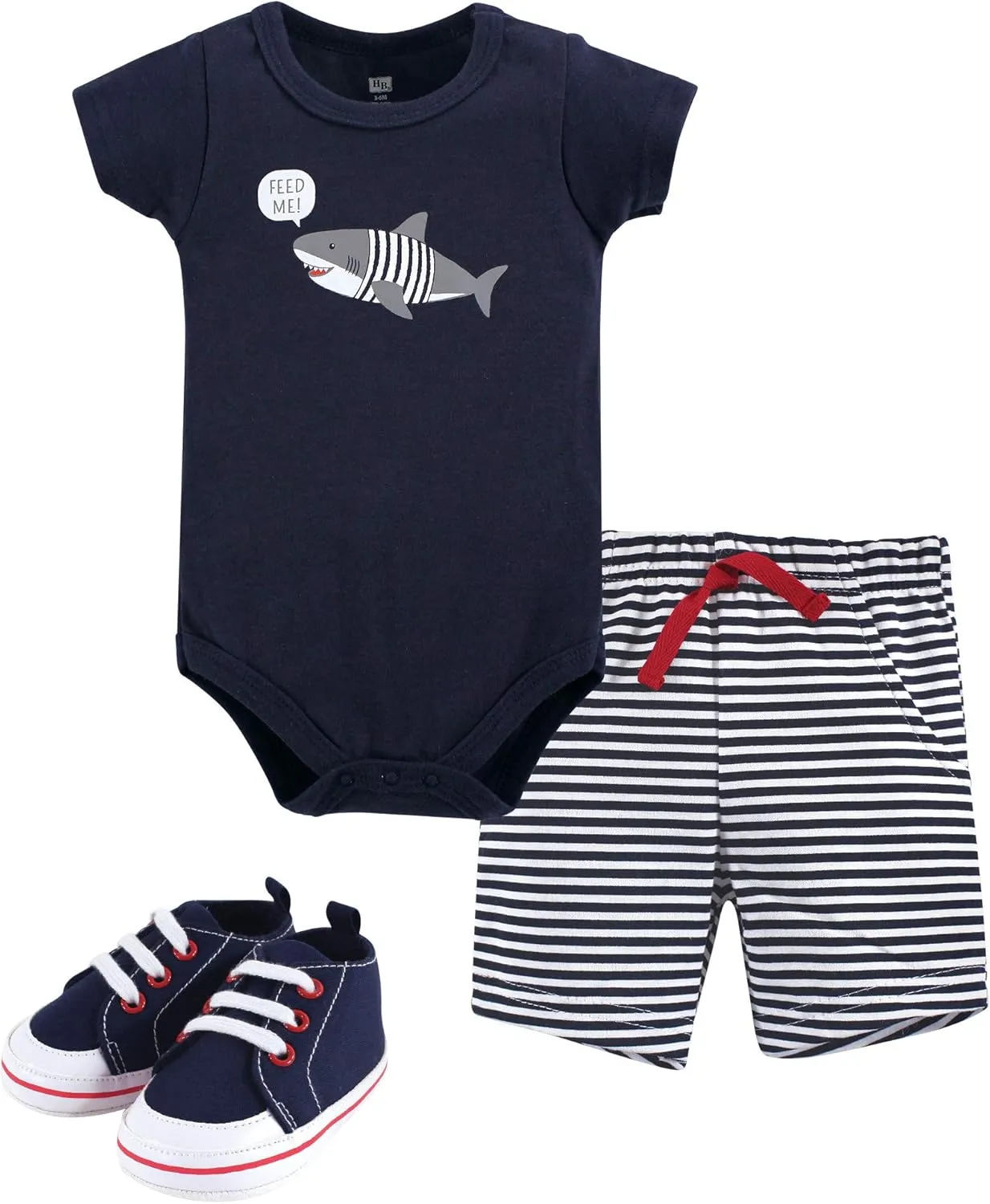 Hudson Baby Unisex Baby Cotton Bodysuit, Shorts and Shoe Set
