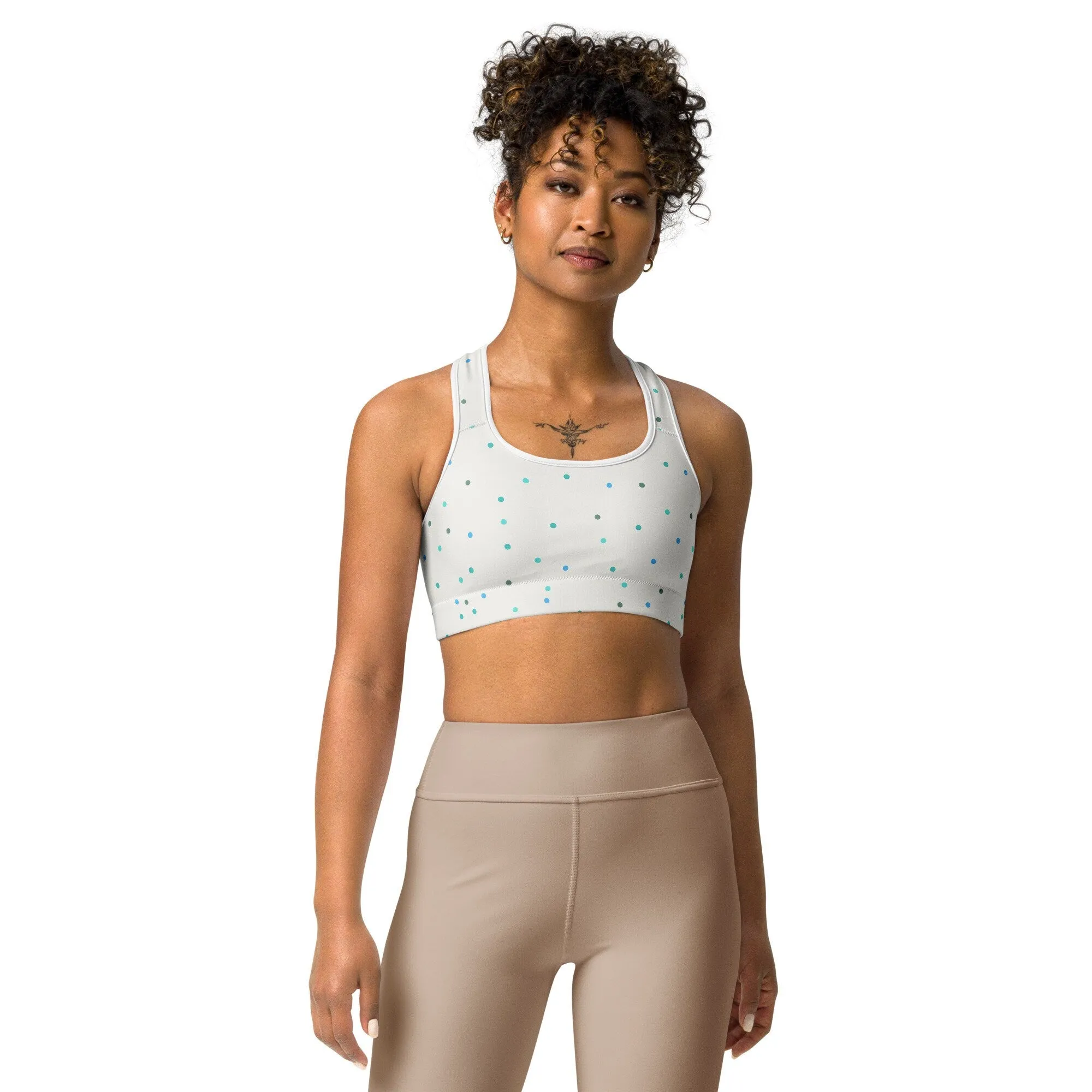 Ice White and Blue Polka Dot Sports Bra or Bathing Suit Top