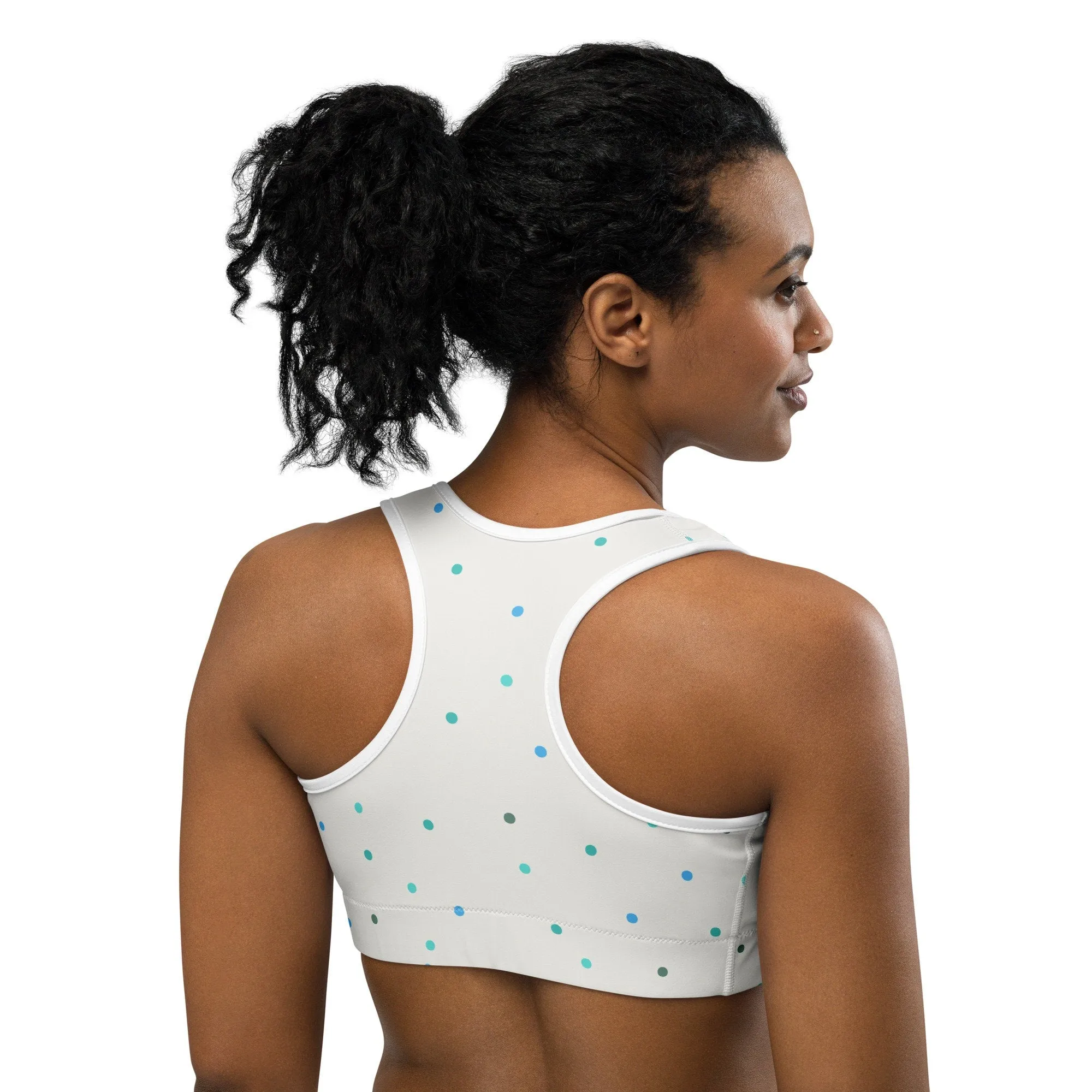 Ice White and Blue Polka Dot Sports Bra or Bathing Suit Top
