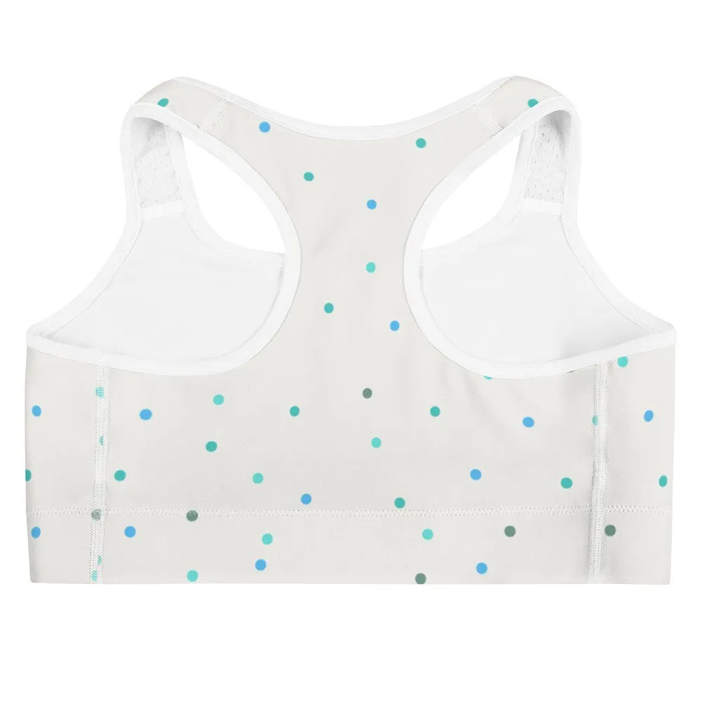 Ice White and Blue Polka Dot Sports Bra or Bathing Suit Top