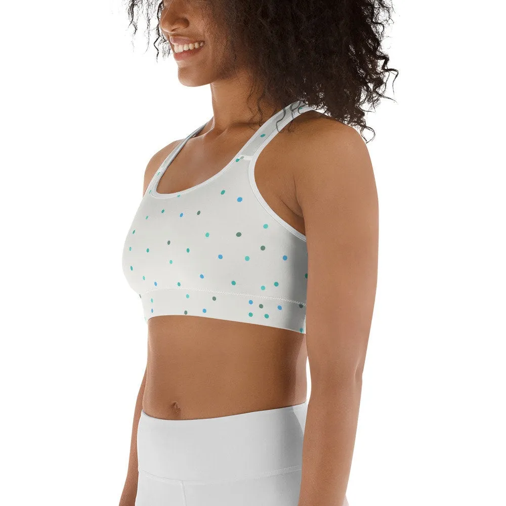 Ice White and Blue Polka Dot Sports Bra or Bathing Suit Top