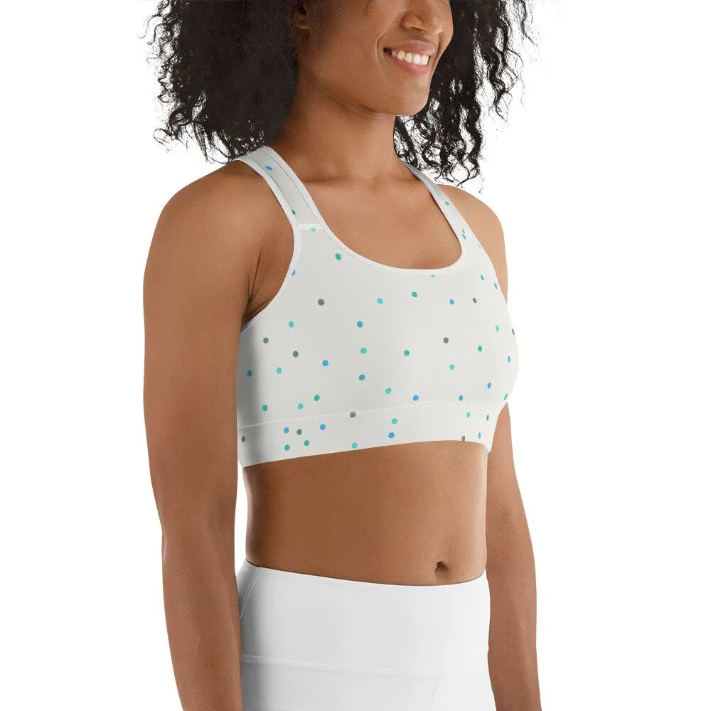 Ice White and Blue Polka Dot Sports Bra or Bathing Suit Top