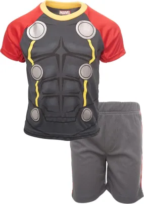 Marvel Avengers Captain America Iron Man Venom Hulk Cosplay Athletic T-Shirt and Shorts Outfit Set Toddler to Little Kid