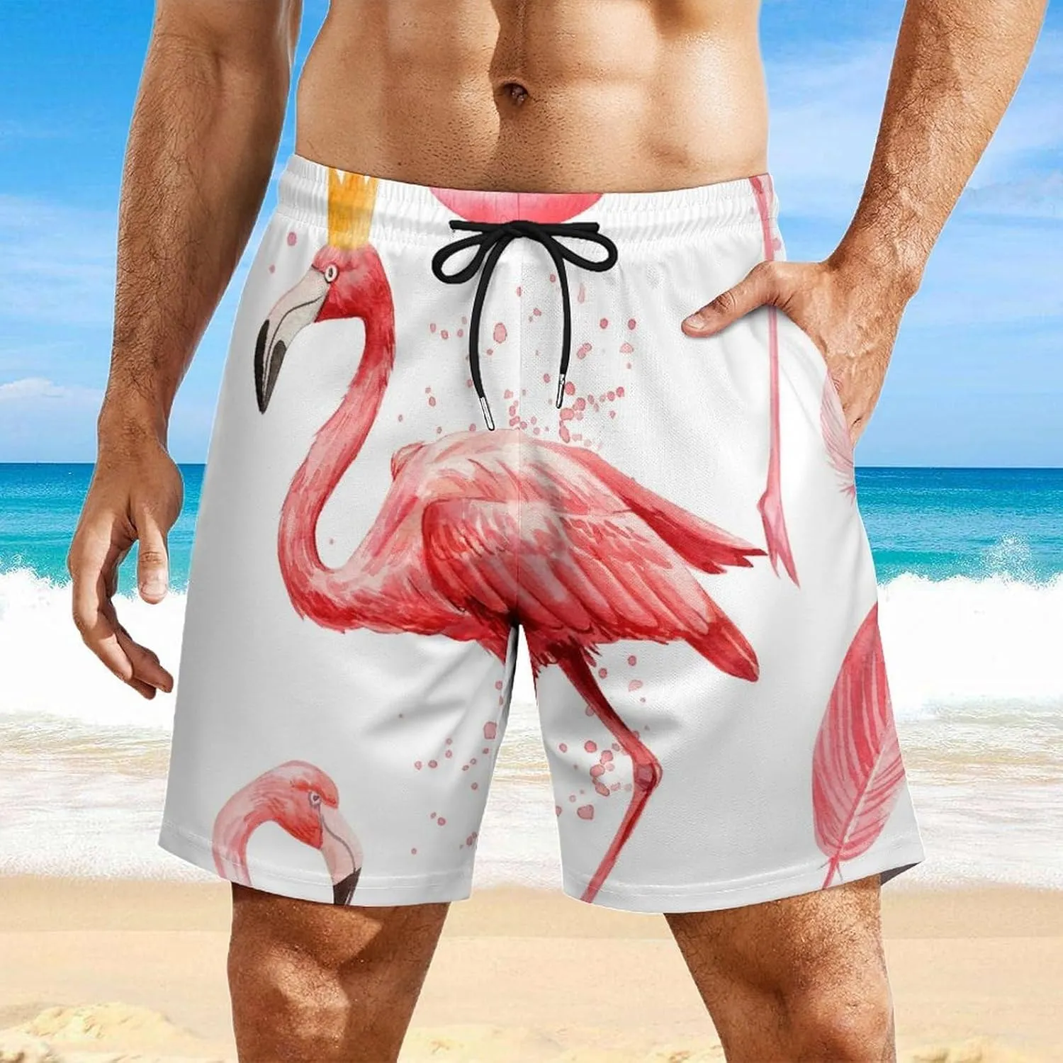 Men Funny Swimming Pool Swim Trunks Vacation Beach Shorts with Pockets Compression Liner Quick Dry