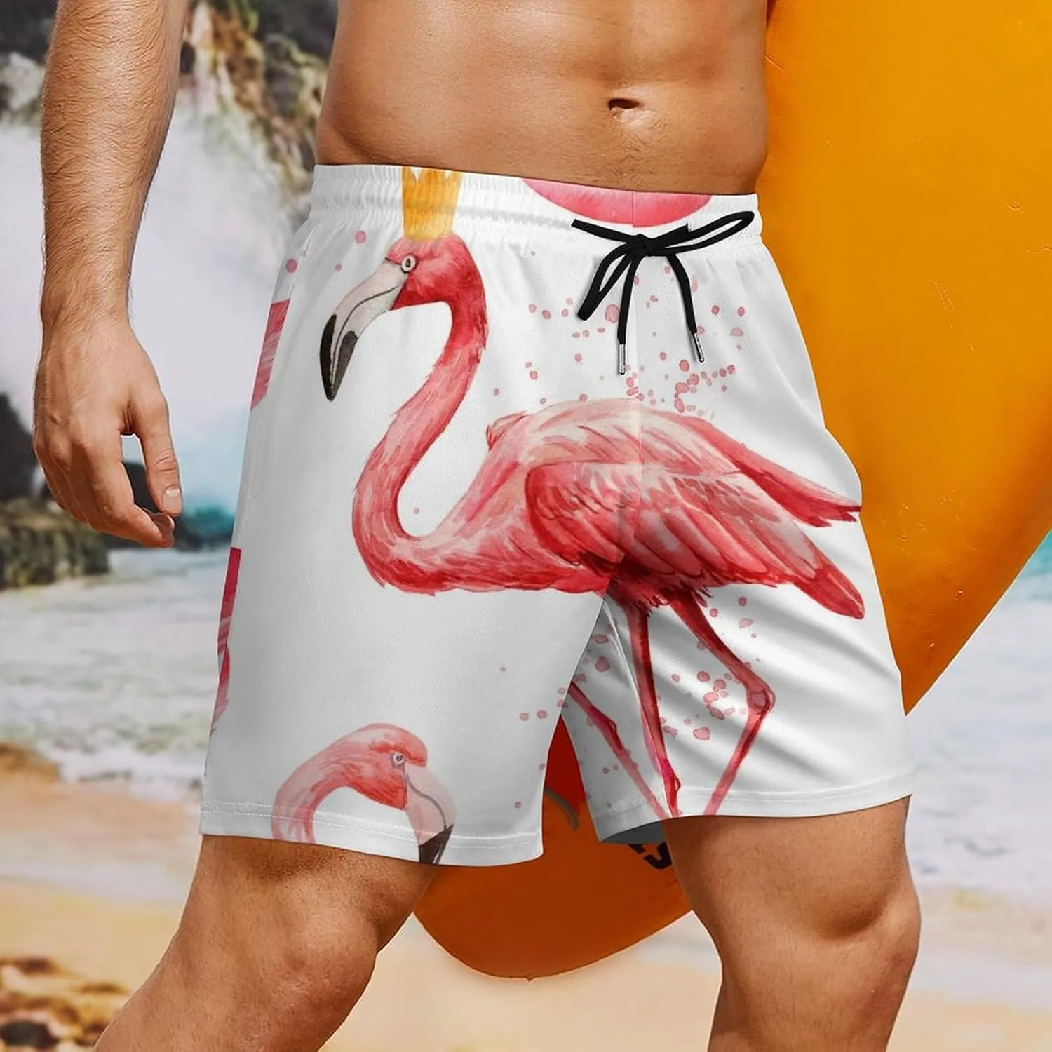 Men Funny Swimming Pool Swim Trunks Vacation Beach Shorts with Pockets Compression Liner Quick Dry