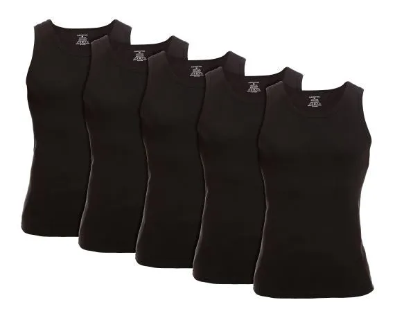 MEN’S BLACK A-TANK UNDERSHIRT - 5 PK