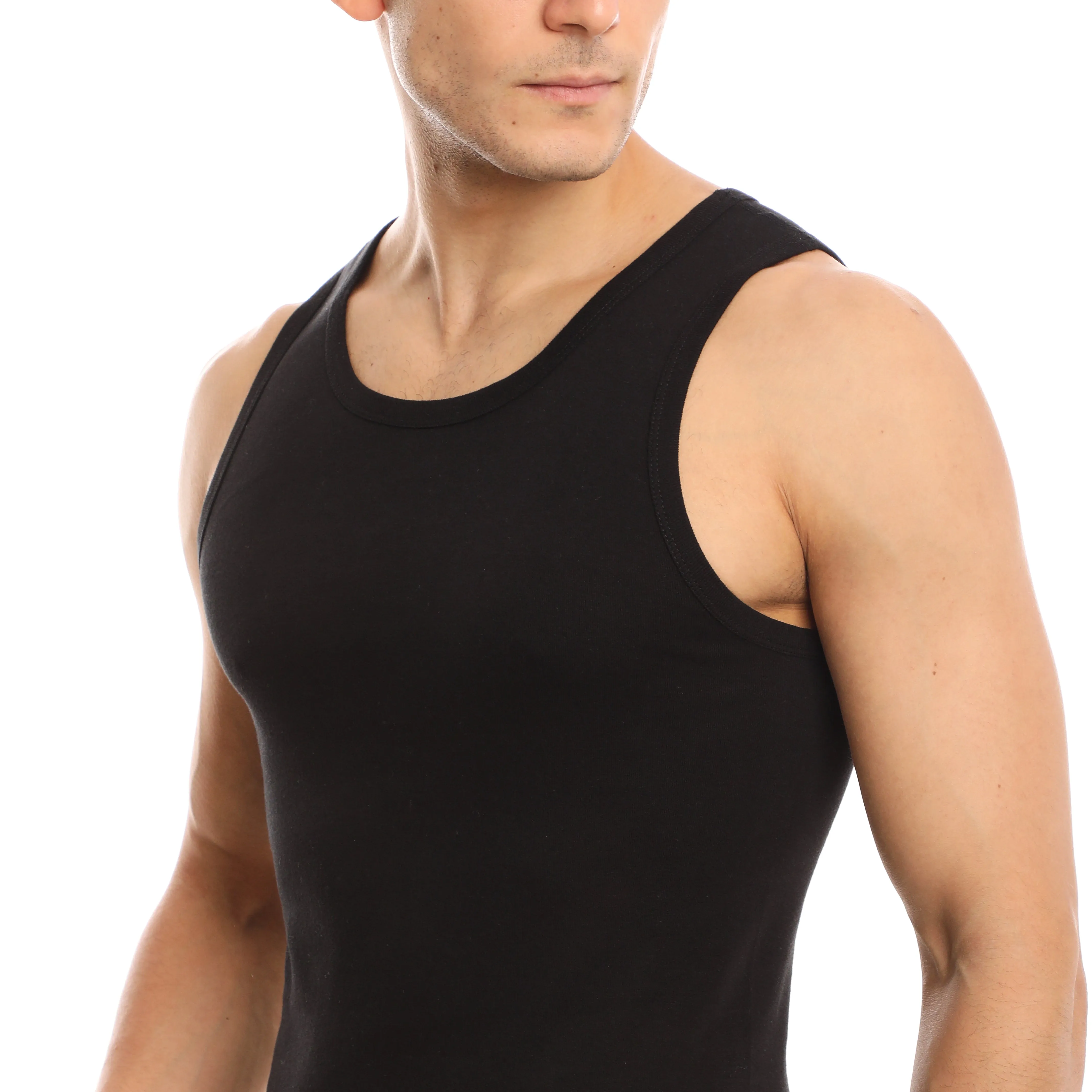 MEN’S BLACK A-TANK UNDERSHIRT - 5 PK