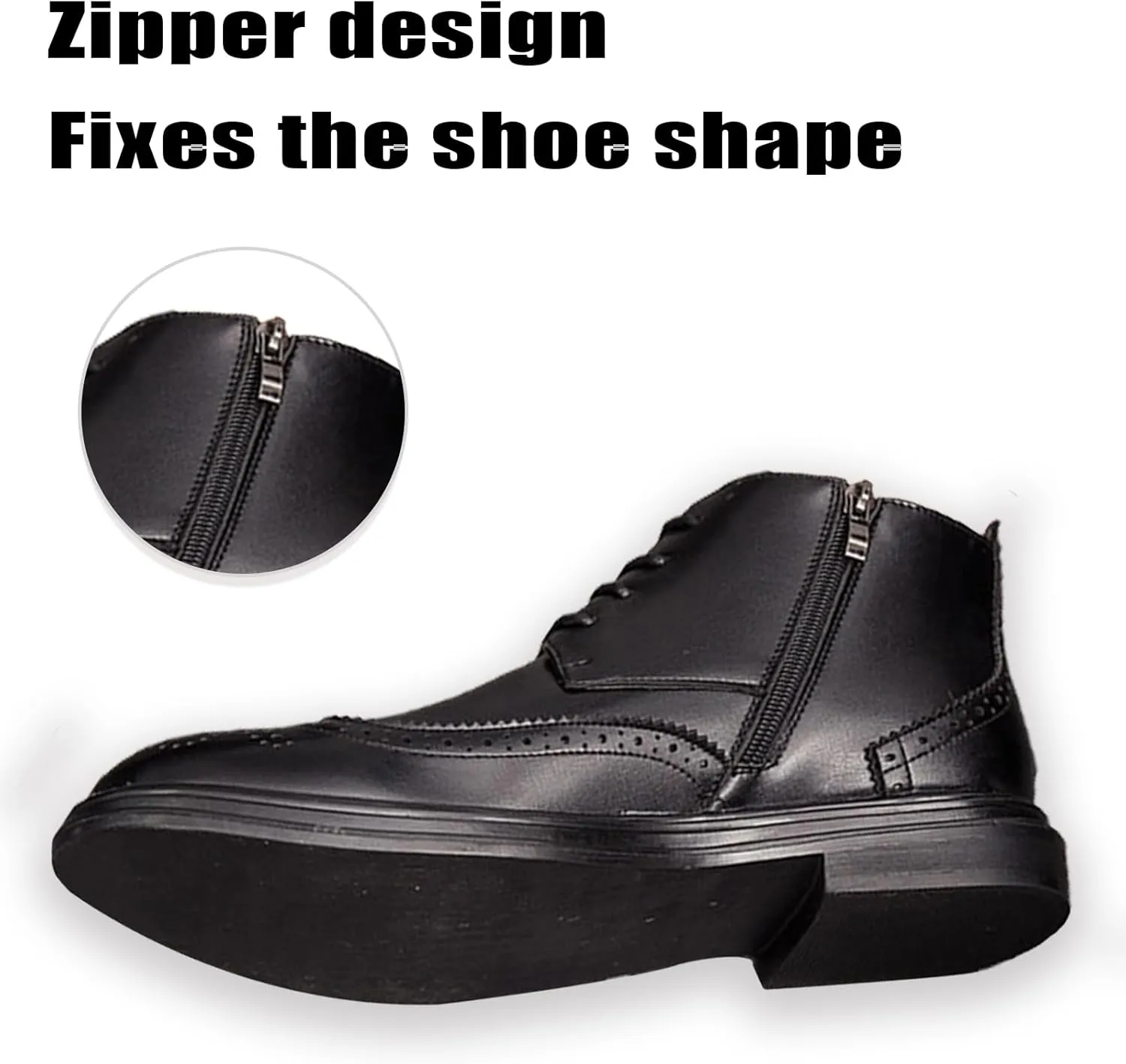 Men's Genuine Leather Wingtip Brogue Ankle Boots with Side Zip,Comfortable Non-Slip Sole Dress Oxford Business Casual Boots with lace up Retro High-Top work Boots for Office Formal Wear