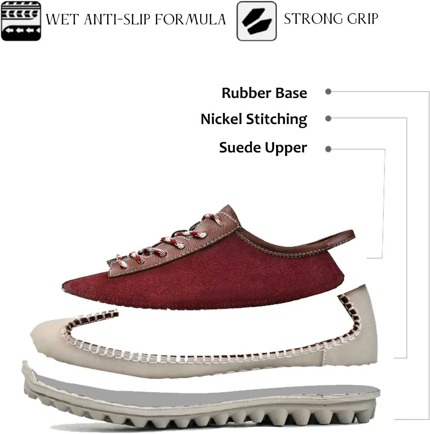 Men's Leather Hand Stitching Fashion Sneakers Casual Lace Up Anti-Slip Lug Sole Loafers Soft Driving Walking Shoes