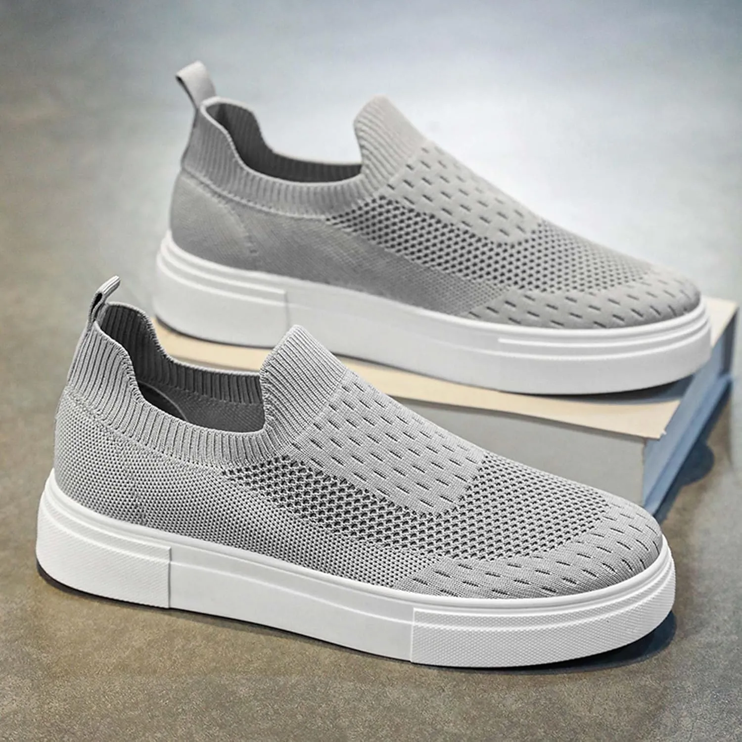 Men's Slip on Sneakers Breathable Mesh Comfort Canvas Non Slip Work Casual Shoes Walking