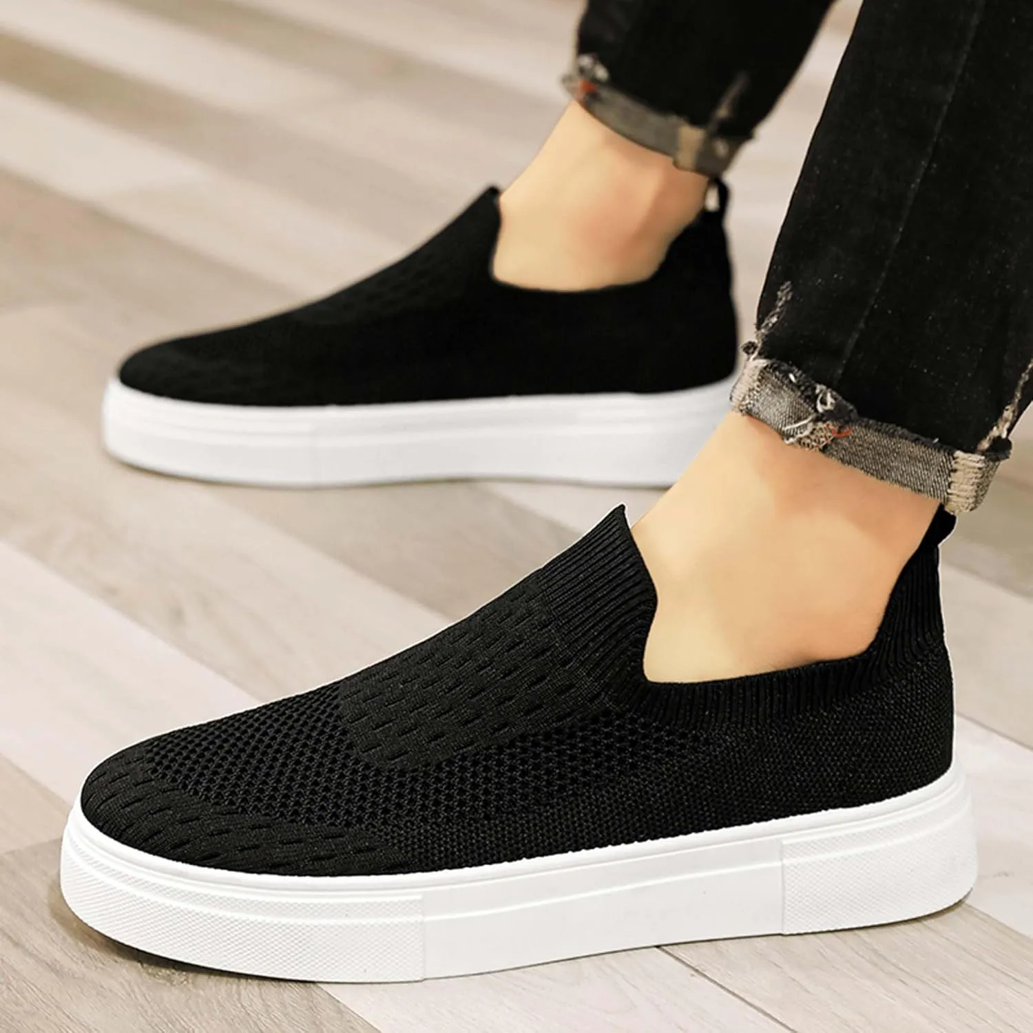 Men's Slip on Sneakers Breathable Mesh Comfort Canvas Non Slip Work Casual Shoes Walking