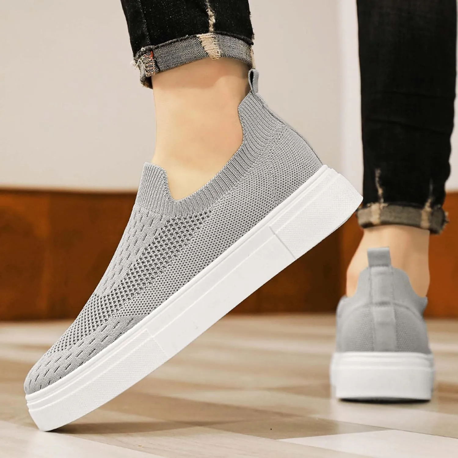 Men's Slip on Sneakers Breathable Mesh Comfort Canvas Non Slip Work Casual Shoes Walking