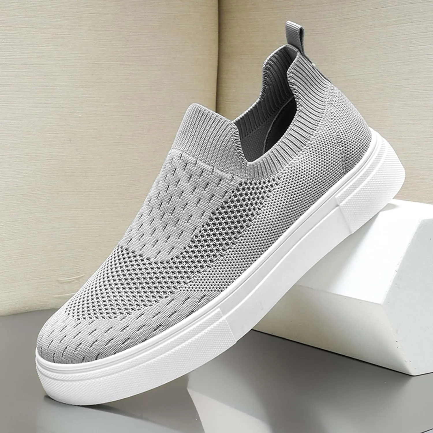 Men's Slip on Sneakers Breathable Mesh Comfort Canvas Non Slip Work Casual Shoes Walking