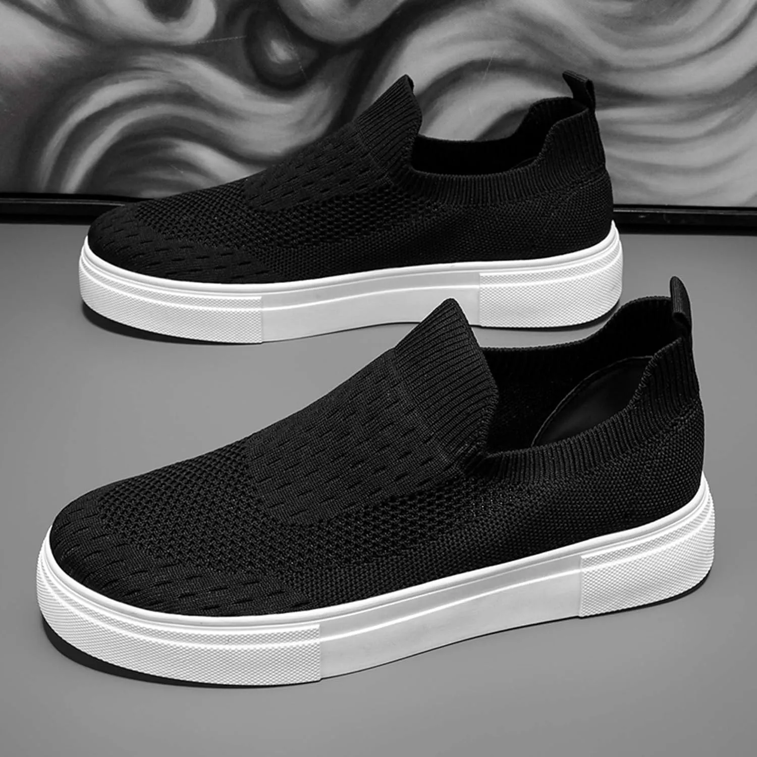 Men's Slip on Sneakers Breathable Mesh Comfort Canvas Non Slip Work Casual Shoes Walking