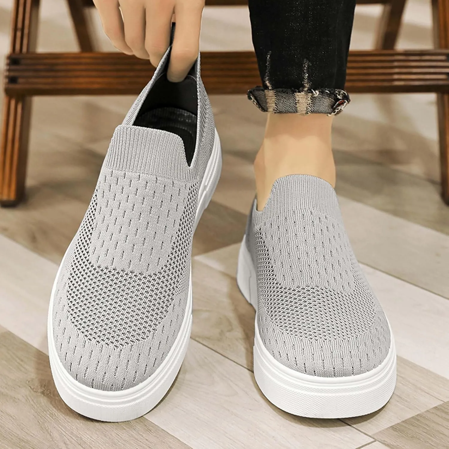 Men's Slip on Sneakers Breathable Mesh Comfort Canvas Non Slip Work Casual Shoes Walking