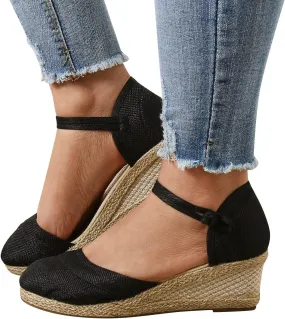 Ohxixhia Platform Sandals for Women Dressy, Espadrilles Button Ankle Strap Closed Toe Wedges Platform Sandal, Beach Sandals