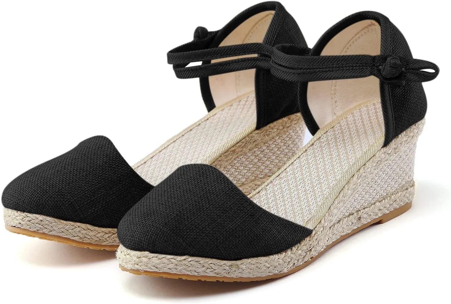 Ohxixhia Platform Sandals for Women Dressy, Espadrilles Button Ankle Strap Closed Toe Wedges Platform Sandal, Beach Sandals