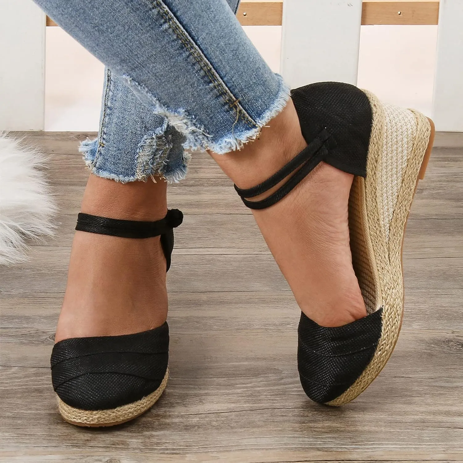 Ohxixhia Platform Sandals for Women Dressy, Espadrilles Button Ankle Strap Closed Toe Wedges Platform Sandal, Beach Sandals