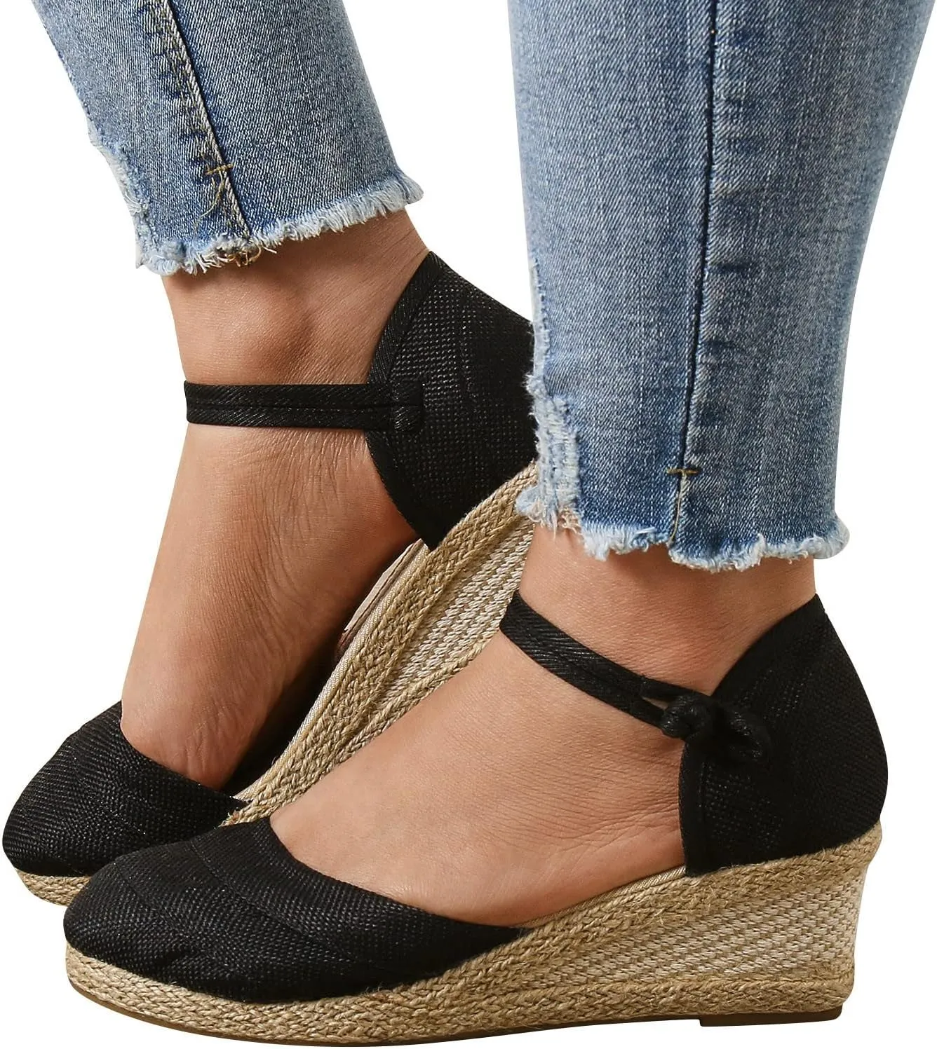 Ohxixhia Platform Sandals for Women Dressy, Espadrilles Button Ankle Strap Closed Toe Wedges Platform Sandal, Beach Sandals