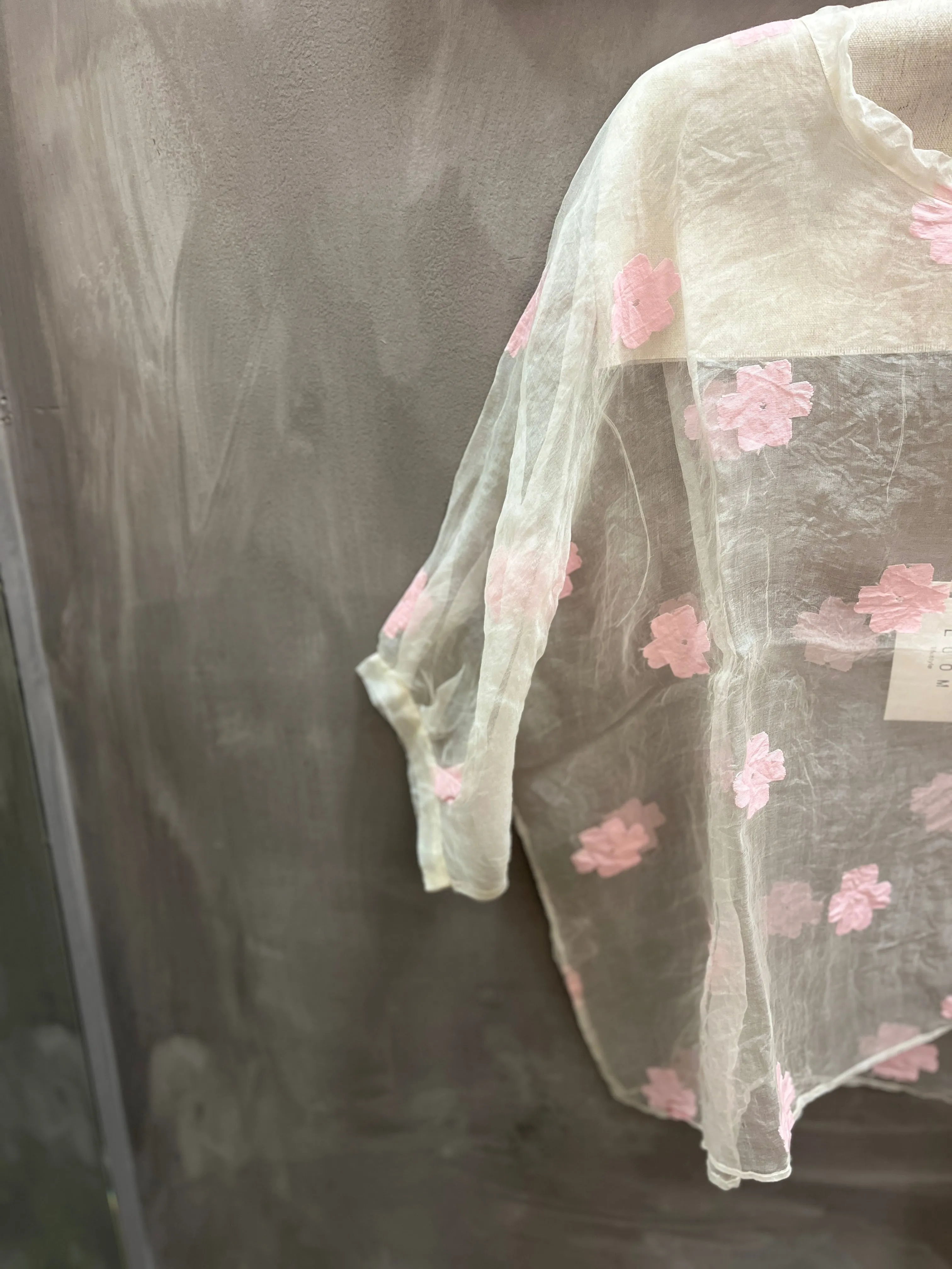 Organza blouse with embroidered floral motif