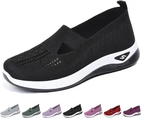 Orthopedic Womens Breathable Slip On Arch Support Non-Slip Shoes, Women's Casual Knitted Mesh Comfortable Sneakers for Older Women, Wedge Running Walking Work Sport Shoes