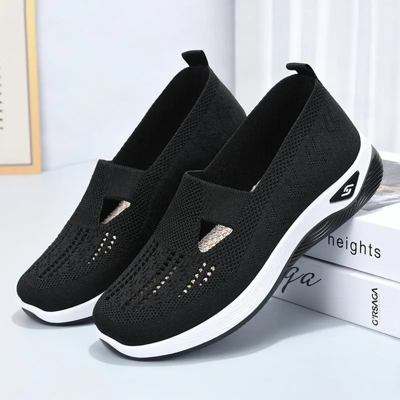 Orthopedic Womens Breathable Slip On Arch Support Non-Slip Shoes, Women's Casual Knitted Mesh Comfortable Sneakers for Older Women, Wedge Running Walking Work Sport Shoes