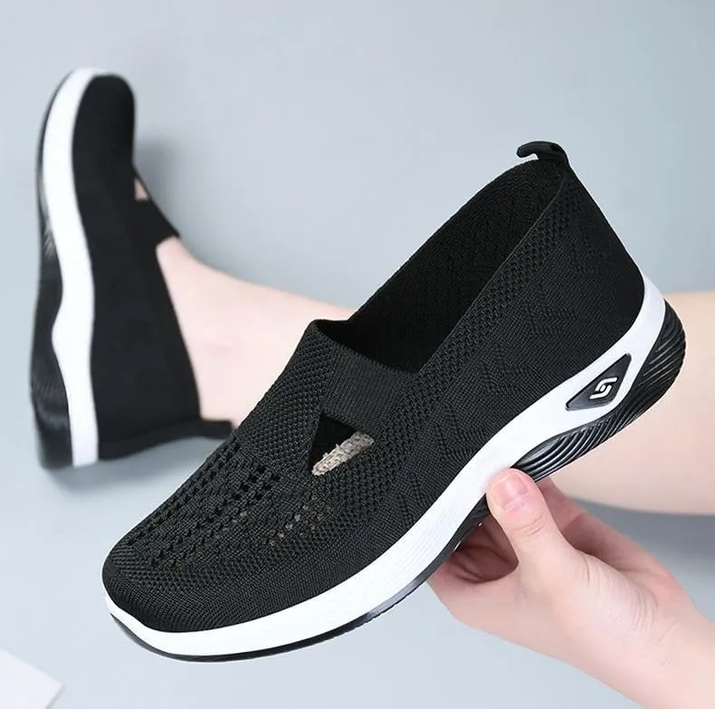 Orthopedic Womens Breathable Slip On Arch Support Non-Slip Shoes, Women's Casual Knitted Mesh Comfortable Sneakers for Older Women, Wedge Running Walking Work Sport Shoes