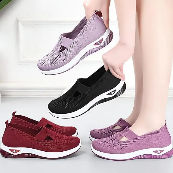 Orthopedic Womens Breathable Slip On Arch Support Non-Slip Shoes, Women's Casual Knitted Mesh Comfortable Sneakers for Older Women, Wedge Running Walking Work Sport Shoes