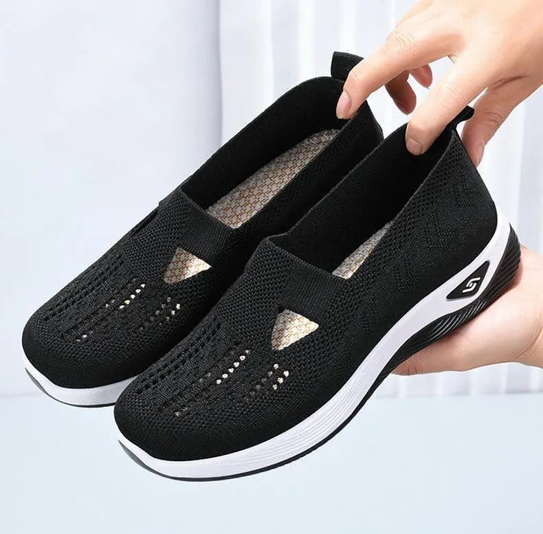 Orthopedic Womens Breathable Slip On Arch Support Non-Slip Shoes, Women's Casual Knitted Mesh Comfortable Sneakers for Older Women, Wedge Running Walking Work Sport Shoes