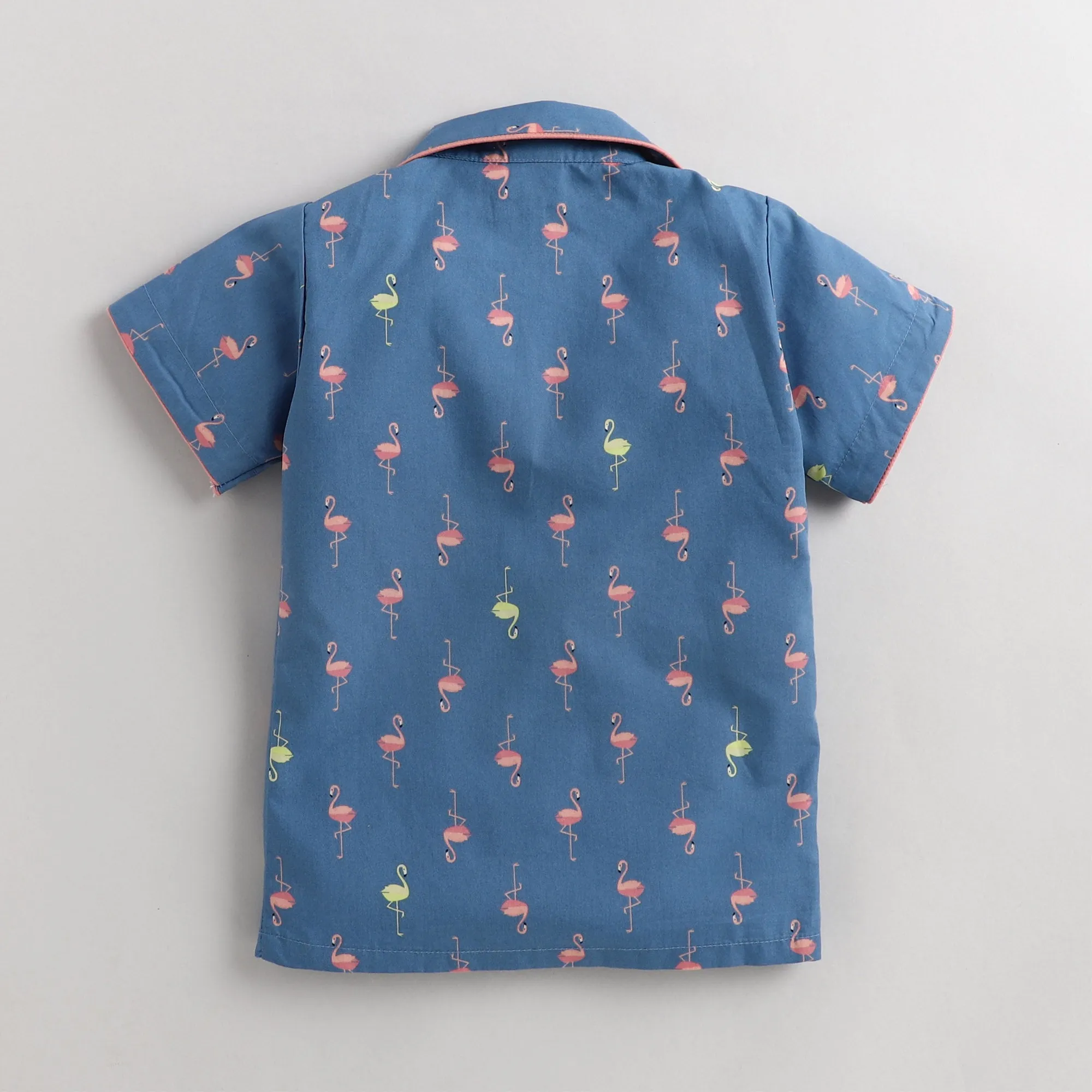 Polka tots Half Sleeve Night Suit Blue (Flamingo)