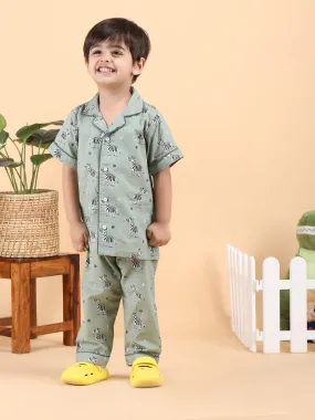 Polka tots Half Sleeve Zebra print Night Suit - Green
