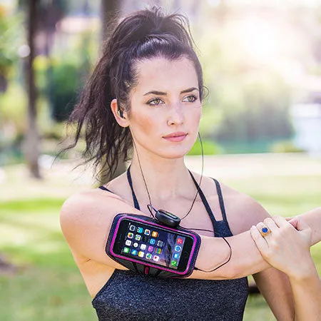 Retractable Cell Phone Armband | Sports Wrap Headphones | Large Armband | Pink