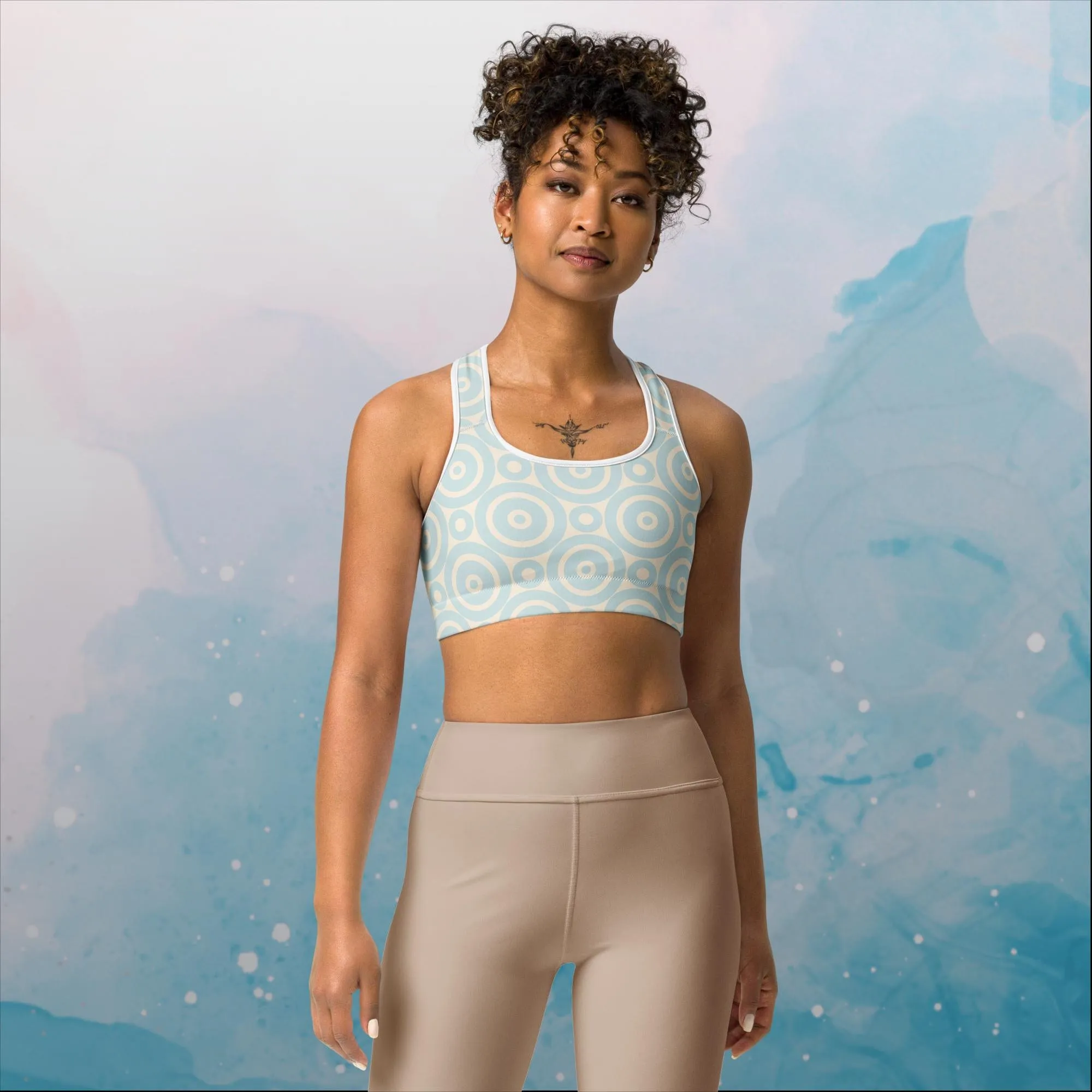 Robins Egg Blue Printed Target Circles Womens Light Weight Sports bra