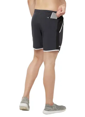 Romano nx Men's Dark Grey 7 inch Dry Fit Sports Running Reflective Shorts with 2 Side Pockets and Zipper Back Pocket