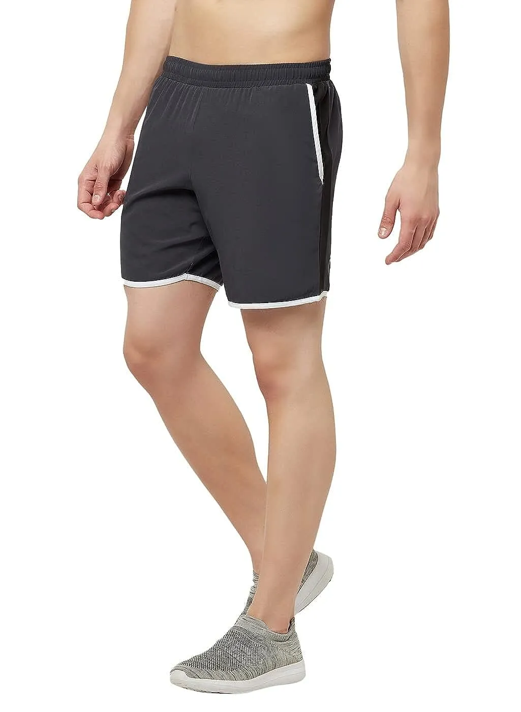 Romano nx Men's Dark Grey 7 inch Dry Fit Sports Running Reflective Shorts with 2 Side Pockets and Zipper Back Pocket