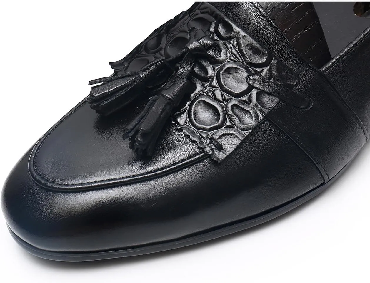 Santimon Men's Genuine Leather Tassel Loafers - Slip-On Dress Shoes for Casual, Business, Wedding & Prom - Modern Penny Loafers for Suits & Tuxedos