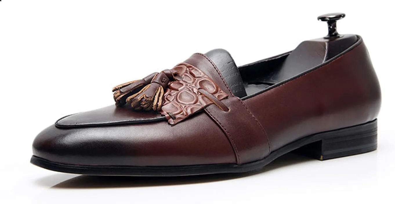 Santimon Men's Genuine Leather Tassel Loafers - Slip-On Dress Shoes for Casual, Business, Wedding & Prom - Modern Penny Loafers for Suits & Tuxedos