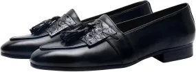 Santimon Men's Genuine Leather Tassel Loafers - Slip-On Dress Shoes for Casual, Business, Wedding & Prom - Modern Penny Loafers for Suits & Tuxedos