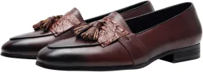 Santimon Men's Genuine Leather Tassel Loafers - Slip-On Dress Shoes for Casual, Business, Wedding & Prom - Modern Penny Loafers for Suits & Tuxedos