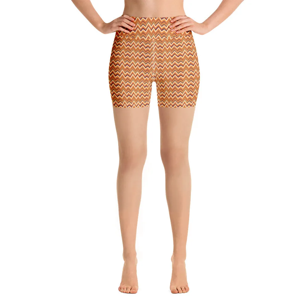 Spring Zig Zag High Waisted Yoga Shorts Trendy Wild Athleisure
